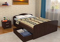Кровать Эконом в цвете Венге 1400х2000 с ящиками и матрасом