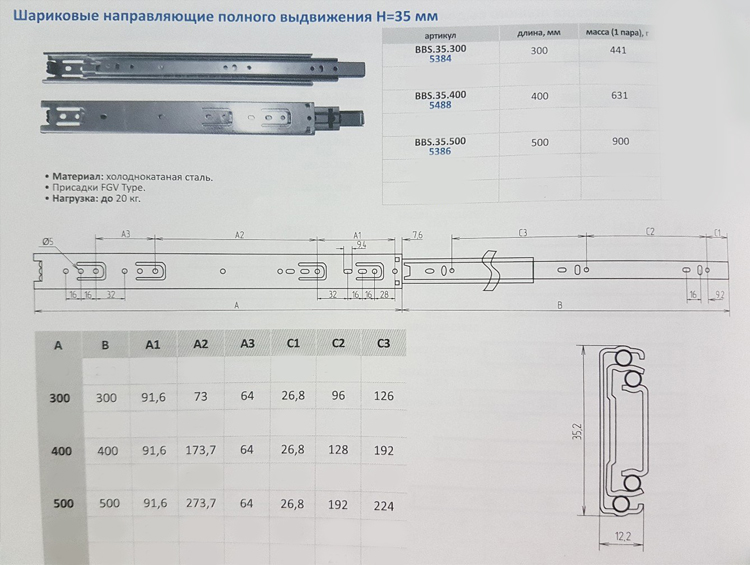 Характеристики шариковых направляющих