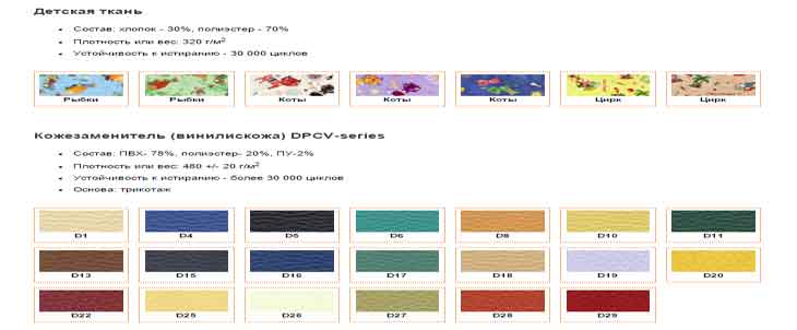 Образцы материалов для кресел и диванов